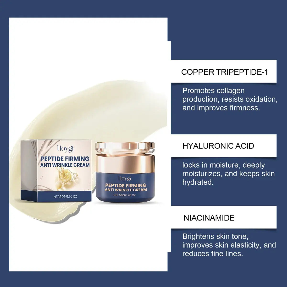 Hoygi Crema Reafirmante Antiarrugas con Péptidos – 50g ✨💆♀️
